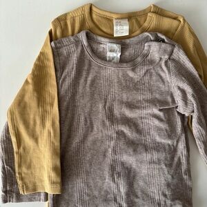 H&M Kids Ribbed Long Sleeve Tops - Tan and Gray